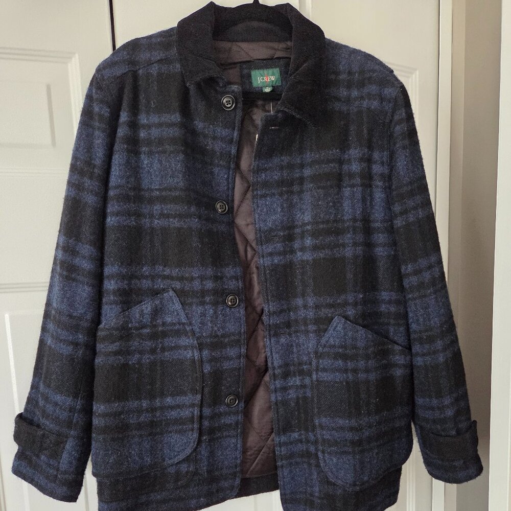 Blue and Black Checkered Wool Barn Field Jacket - JCrew - Size Medium